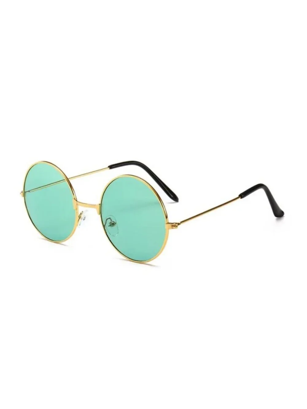 Retro Round Sunglasses With Gold Metal Frame & Light Green Lenses